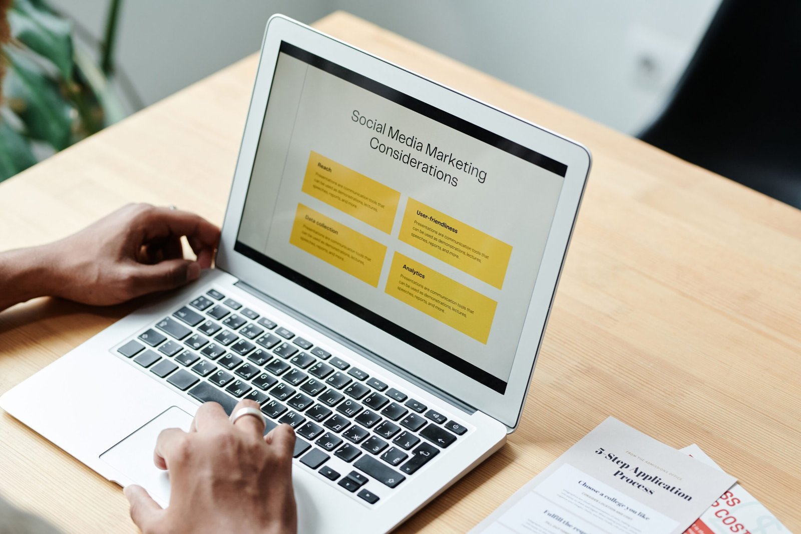 Social media planning on a laptop