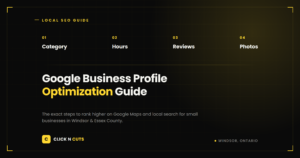 Google Business Profile optimization checklist graphic for Windsor Ontario small businesses