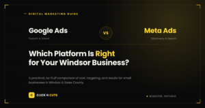 Google Ads vs Facebook Ads comparison graphic for Windsor Ontario small businesses