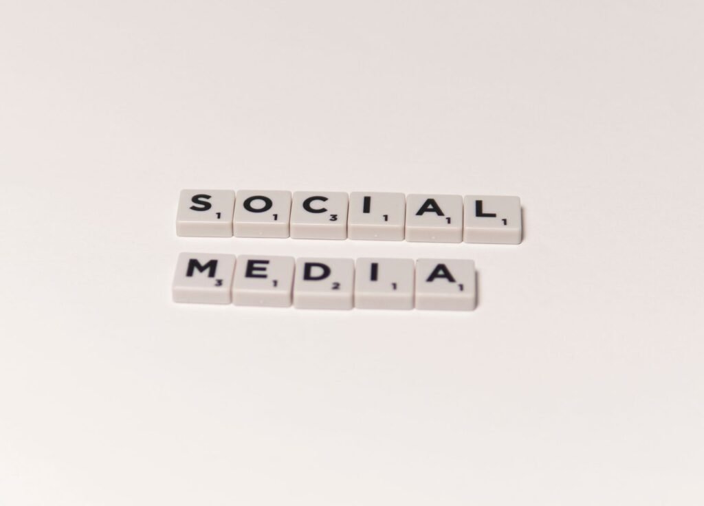 Social media marketing spelled out in scrabble tiles