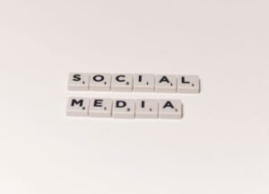 Social media marketing spelled out in scrabble tiles