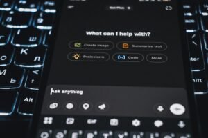 Smartphone showing an AI chatbot search interface used to find local businesses in Windsor Ontario