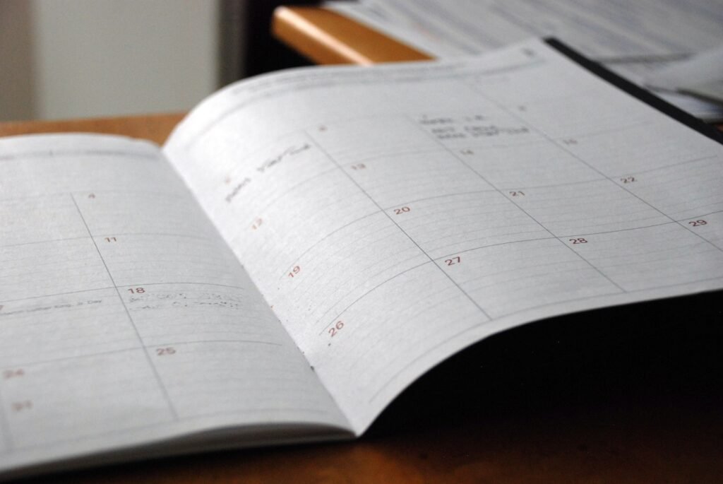 Monthly content calendar used to plan a consistent social media posting schedule