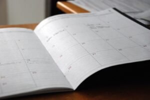 Monthly content calendar used to plan a consistent social media posting schedule